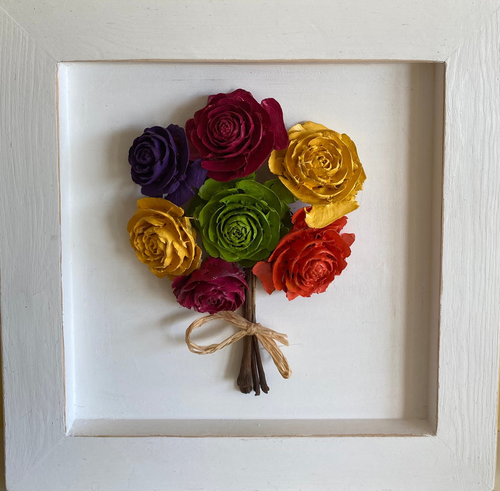 Pine Cone Flowers Bouquet Wall Hanging Flowers are Purple, Pink, Yellow, Green, Orange Roses (Rainbow Colors)