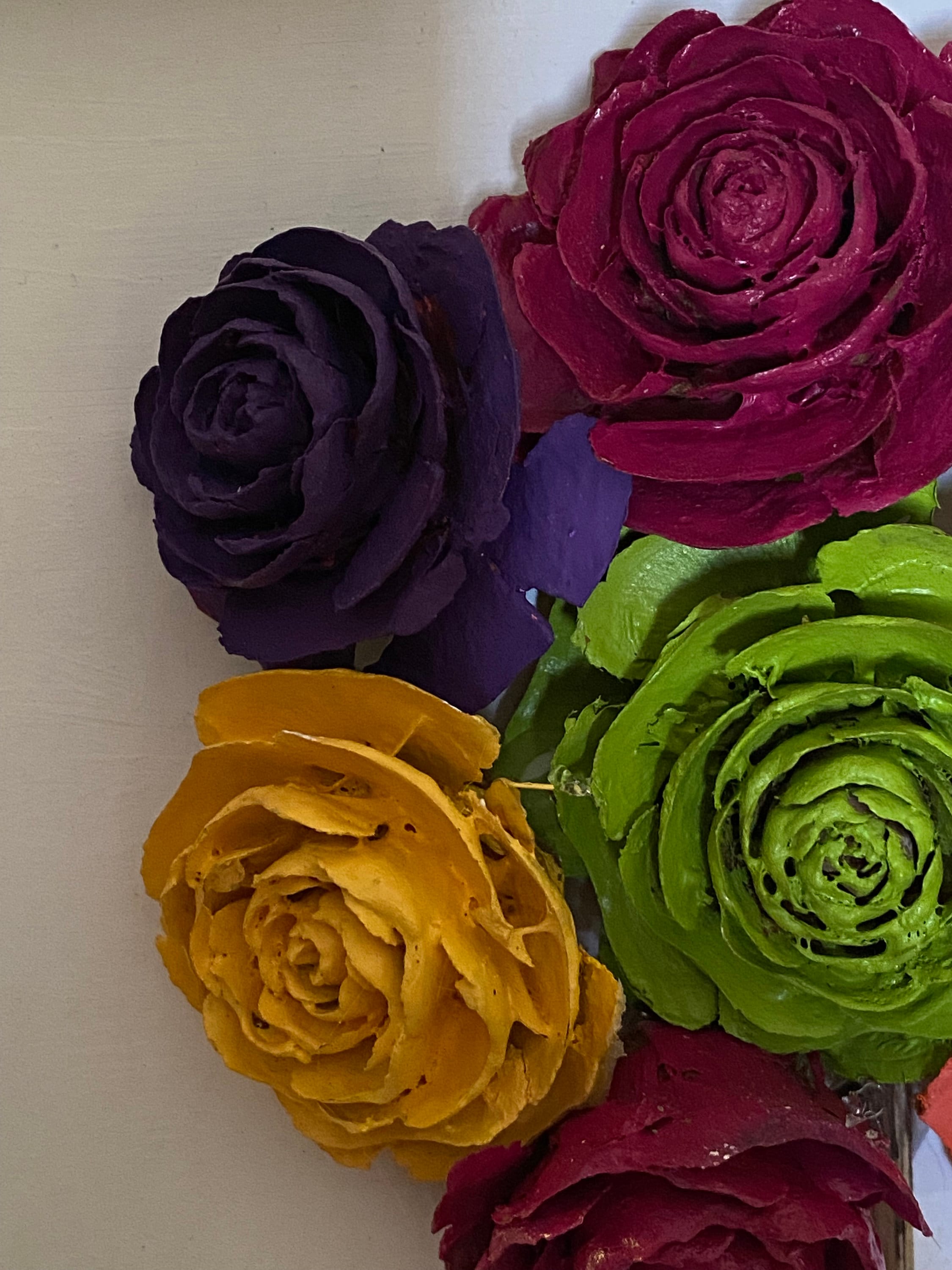 Pine Cone Flowers Bouquet Wall Hanging Flowers are Purple, Pink, Yellow, Green, Orange Roses (Rainbow Colors)