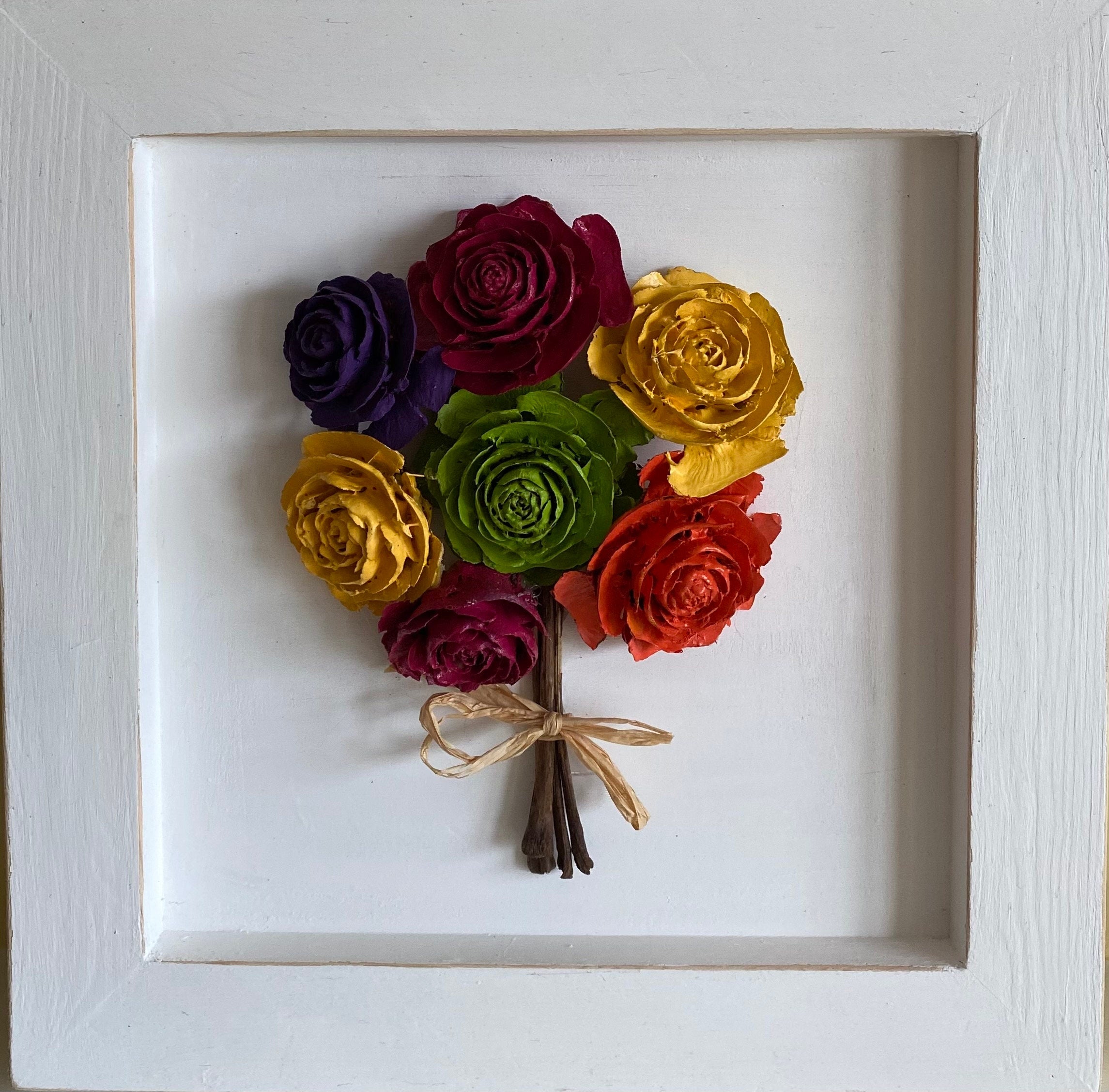 Pine Cone Flowers Bouquet Wall Hanging Flowers are Purple, Pink, Yellow, Green, Orange Roses (Rainbow Colors)