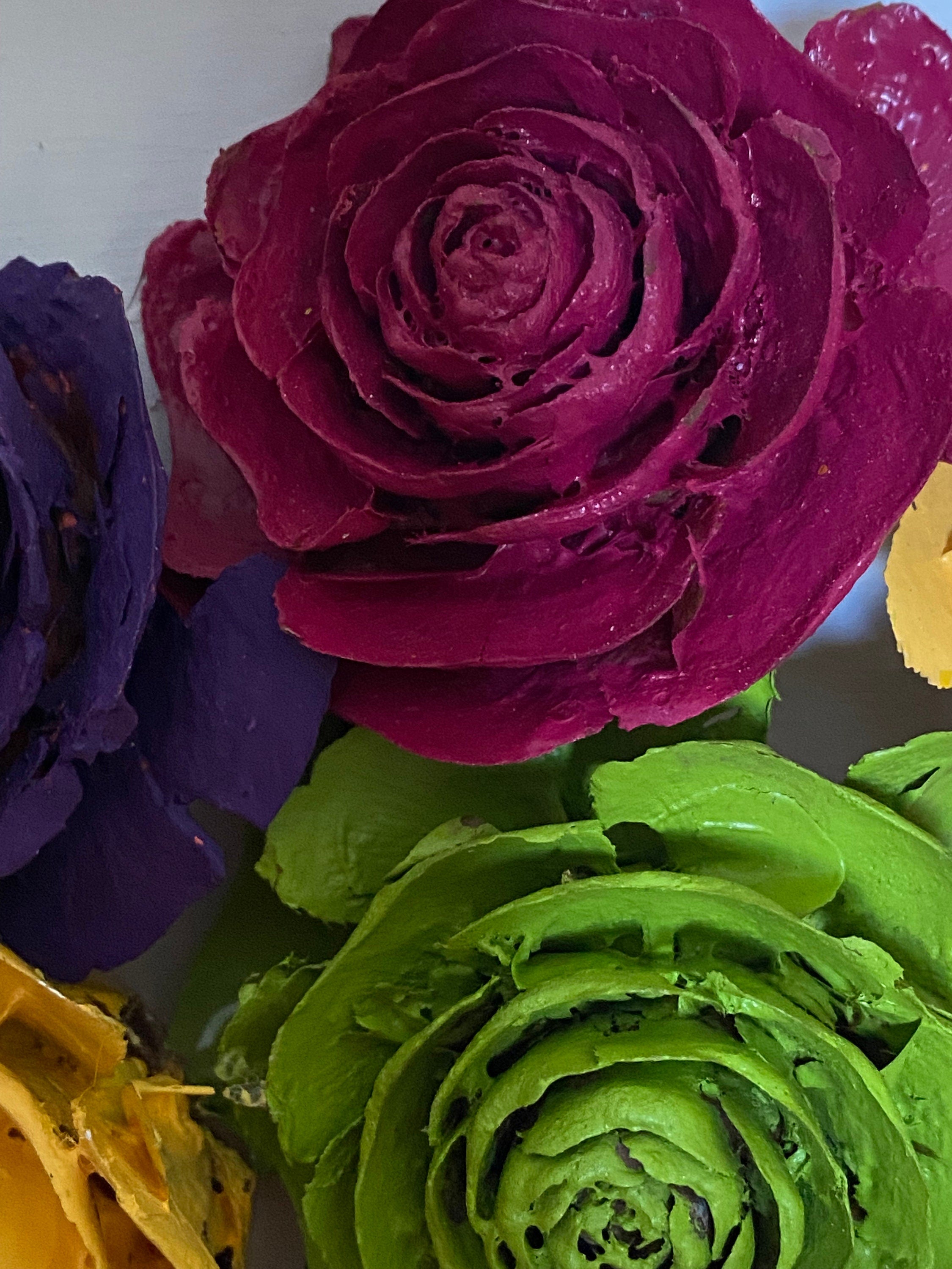 Pine Cone Flowers Bouquet Wall Hanging Flowers are Purple, Pink, Yellow, Green, Orange Roses (Rainbow Colors)