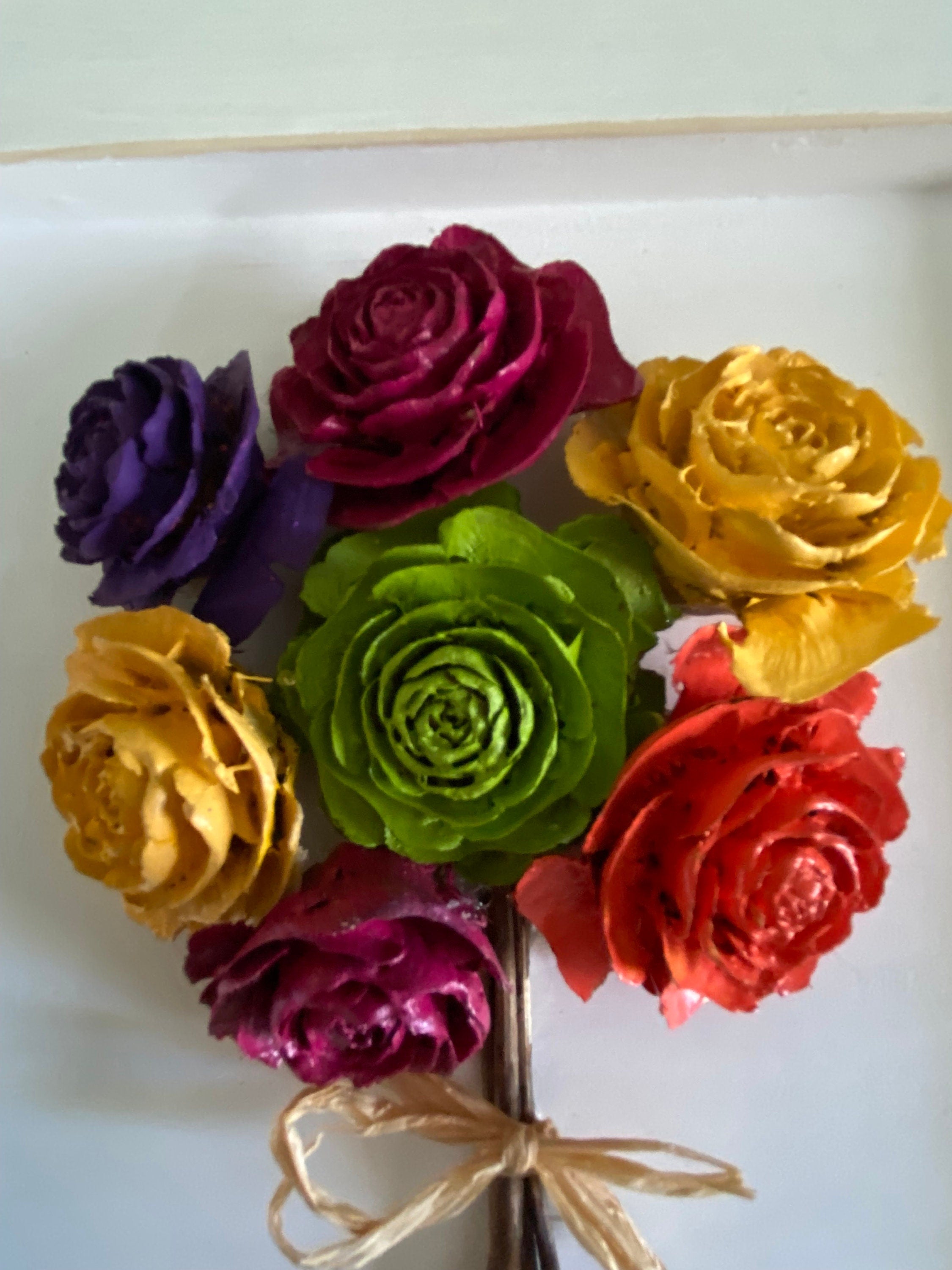 Pine Cone Flowers Bouquet Wall Hanging Flowers are Purple, Pink, Yellow, Green, Orange Roses (Rainbow Colors)