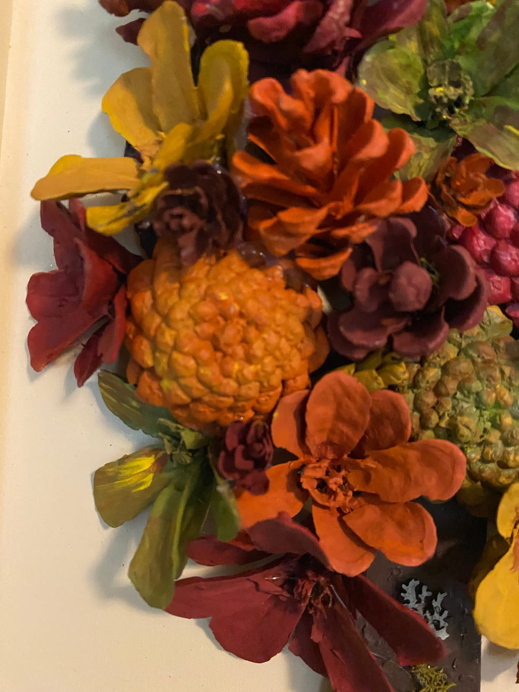 Wall Hanging Pine Cone Tree Autumn Colors Wood Frame