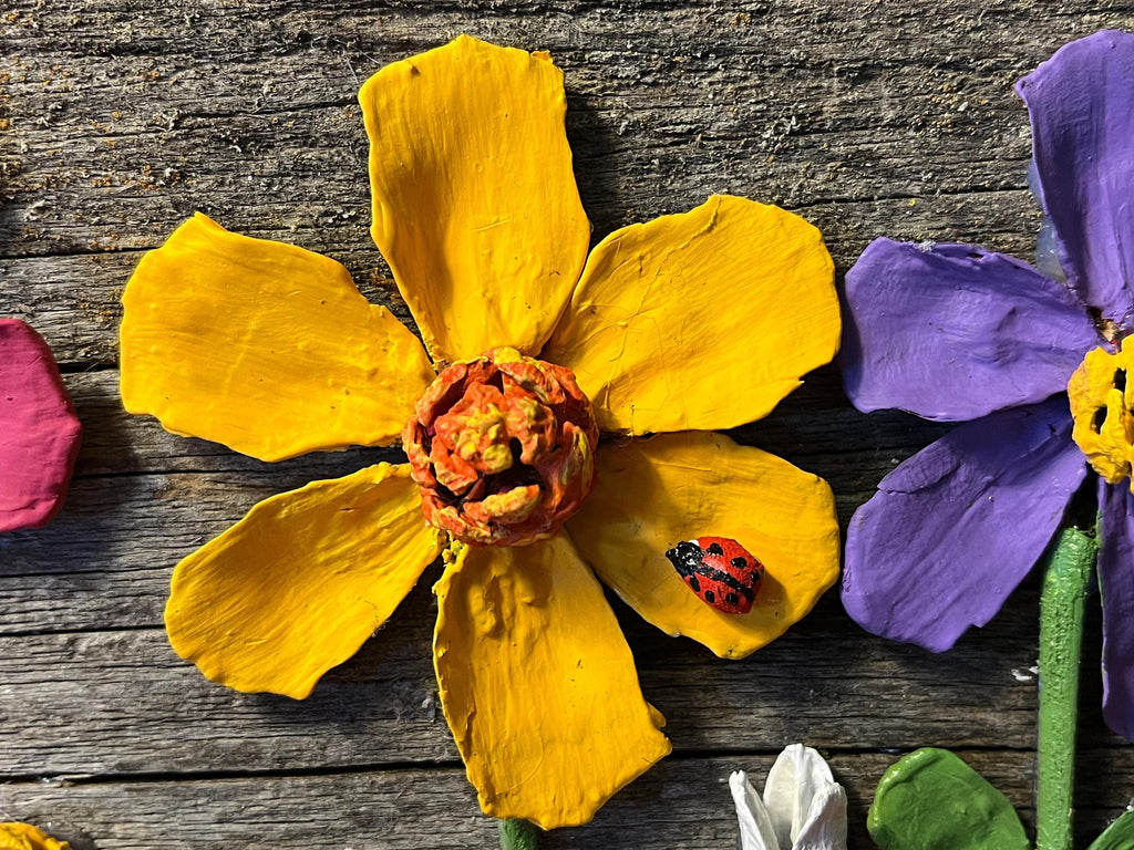 Pine Cone Wall Hanging Zinnia Spring Flower Garden on Rustic Barnwood Ready to Hang its a beauty!