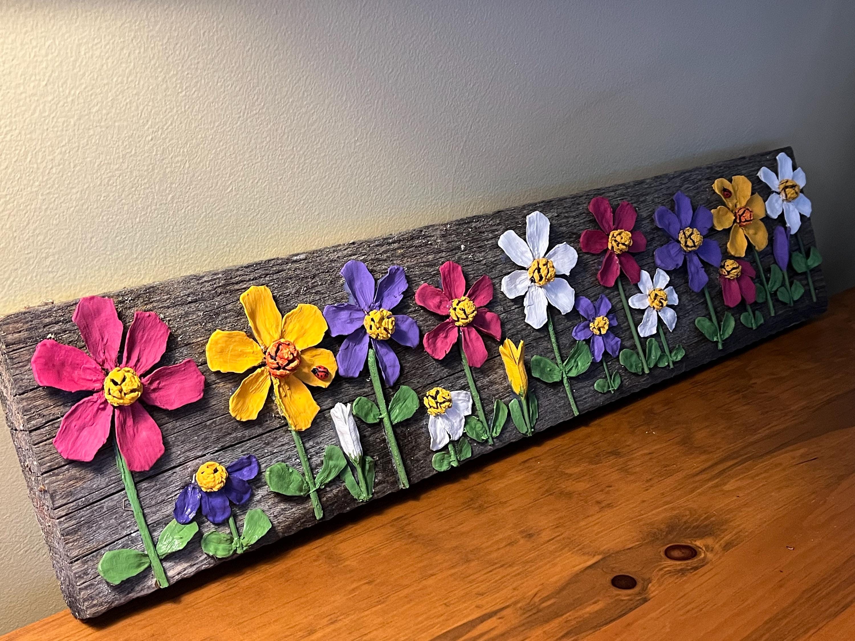 Pine Cone Wall Hanging Zinnia Spring Flower Garden on Rustic Barnwood Ready to Hang its a beauty!