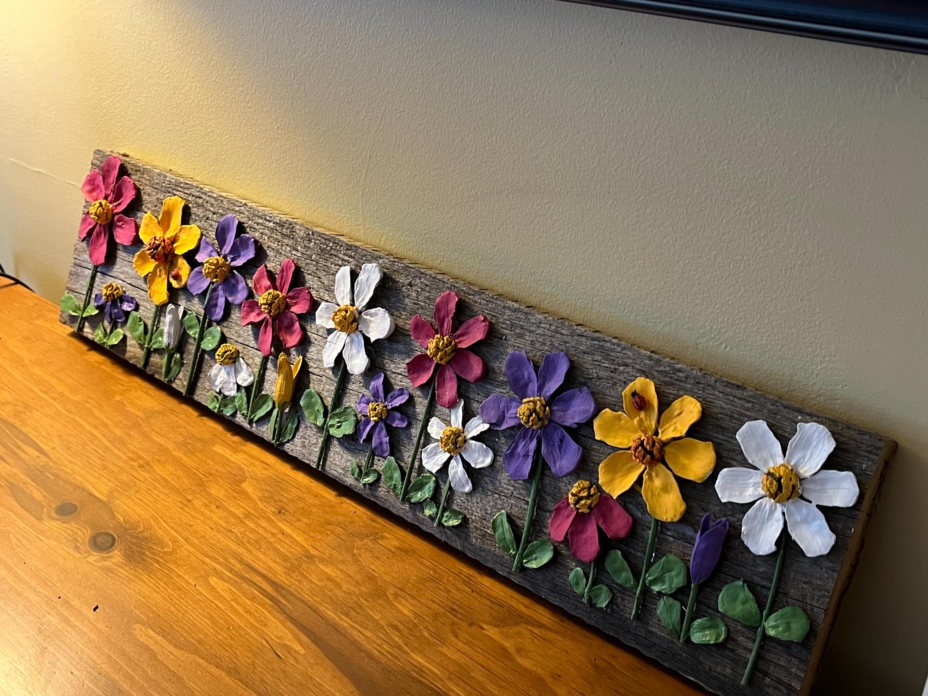 Pine Cone Wall Hanging Zinnia Spring Flower Garden on Rustic Barnwood Ready to Hang its a beauty!