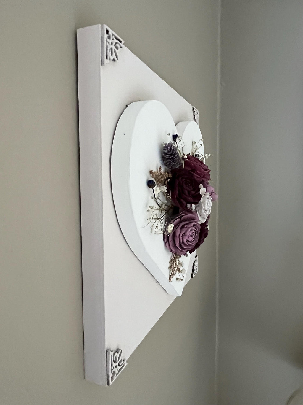 Pine Cone Wall Hanging - Handmade Heart Shaped Floral painted in Burgundy, Dusty Rose, Antique White - Rustic Country Farmhouse Style