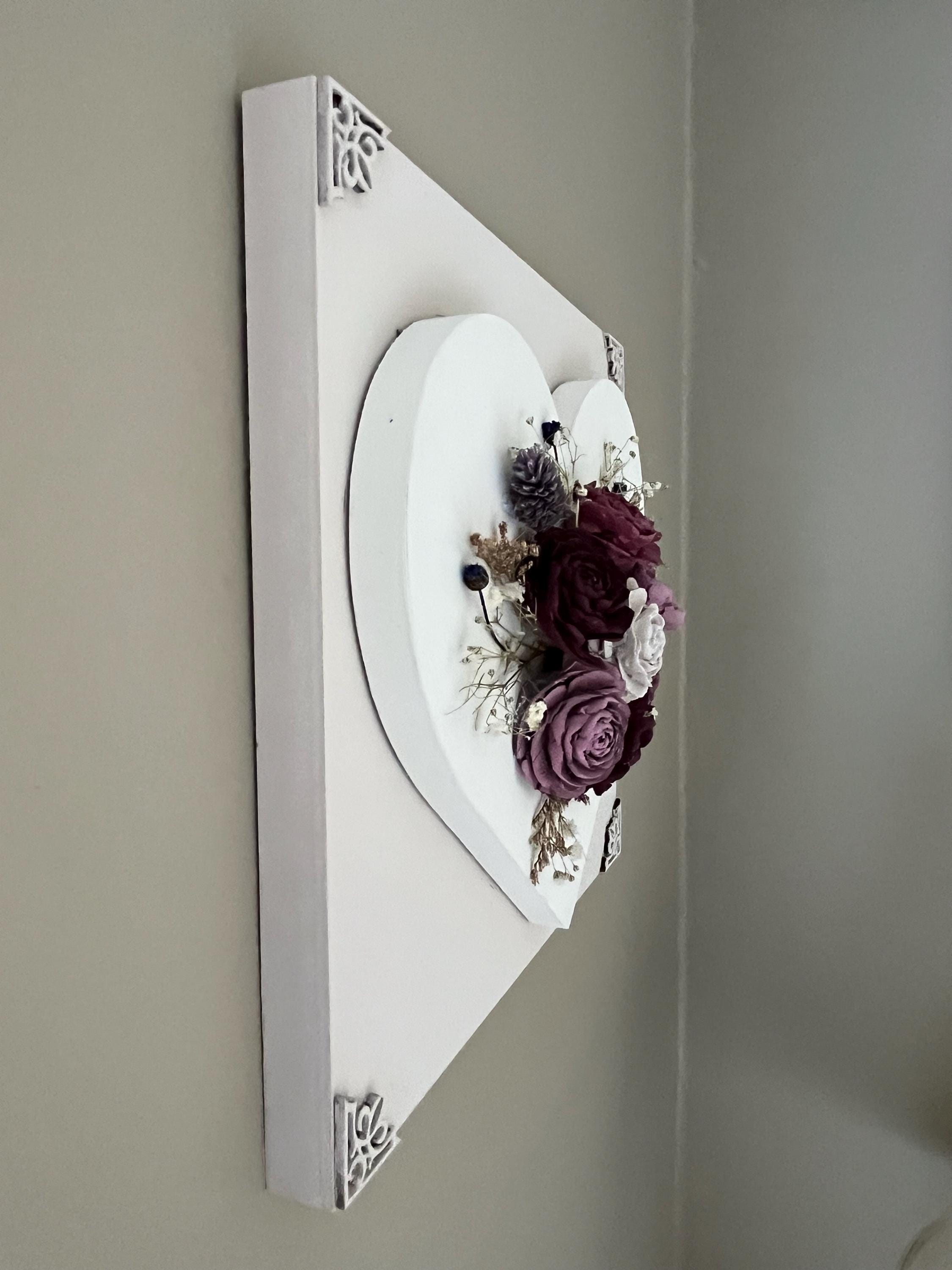 Pine Cone Wall Hanging - Handmade Heart Shaped Floral painted in Burgundy, Dusty Rose, Antique White - Rustic Country Farmhouse Style