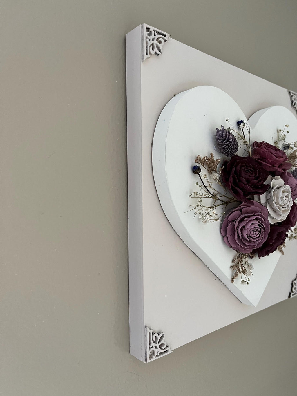 Pine Cone Wall Hanging - Handmade Heart Shaped Floral painted in Burgundy, Dusty Rose, Antique White - Rustic Country Farmhouse Style