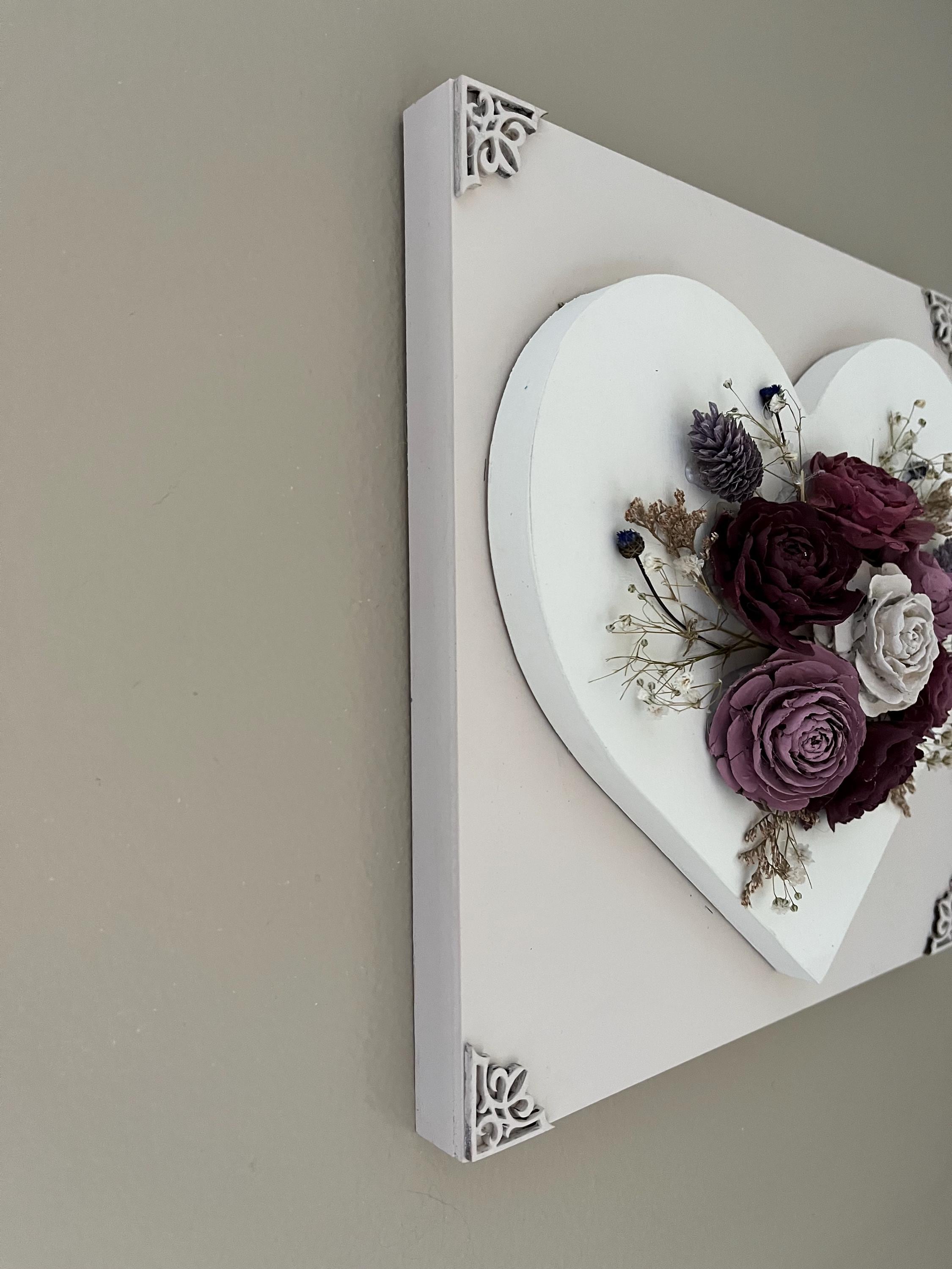 Pine Cone Wall Hanging - Handmade Heart Shaped Floral painted in Burgundy, Dusty Rose, Antique White - Rustic Country Farmhouse Style