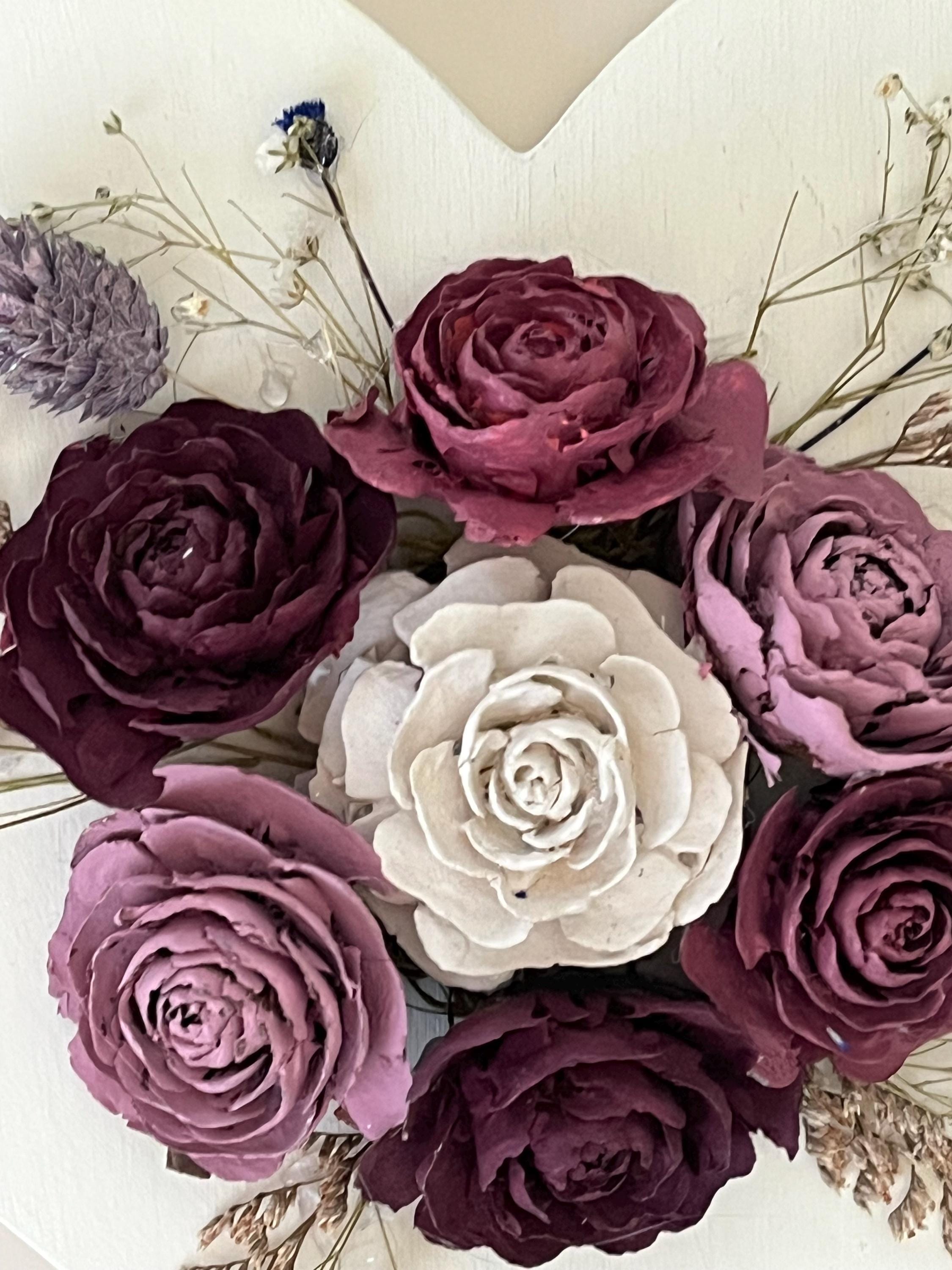 Pine Cone Wall Hanging - Handmade Heart Shaped Floral painted in Burgundy, Dusty Rose, Antique White - Rustic Country Farmhouse Style