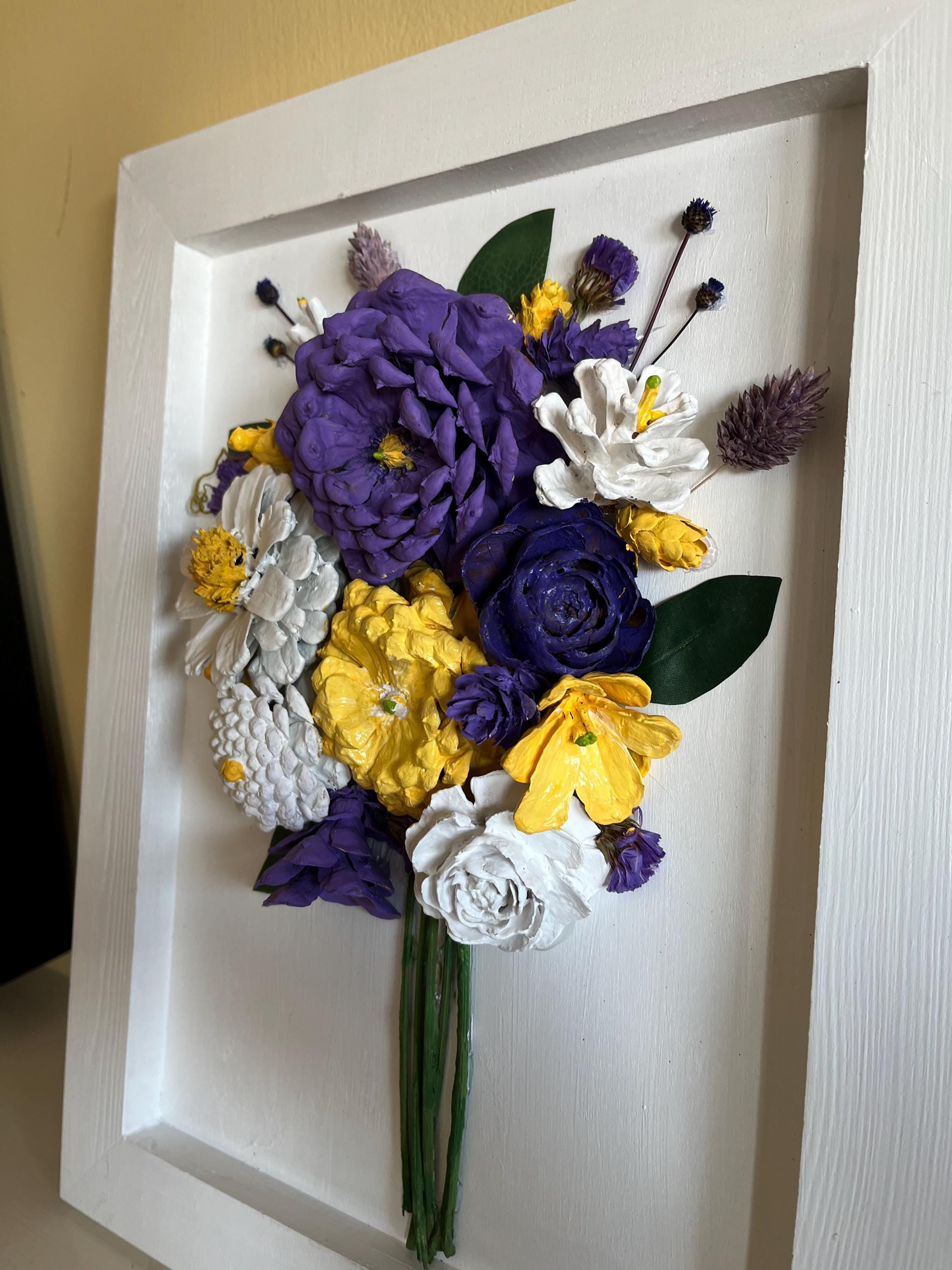 Wall Hanging Framed -Pine cone flowers hand painted in a beautiful, colorful bouquet