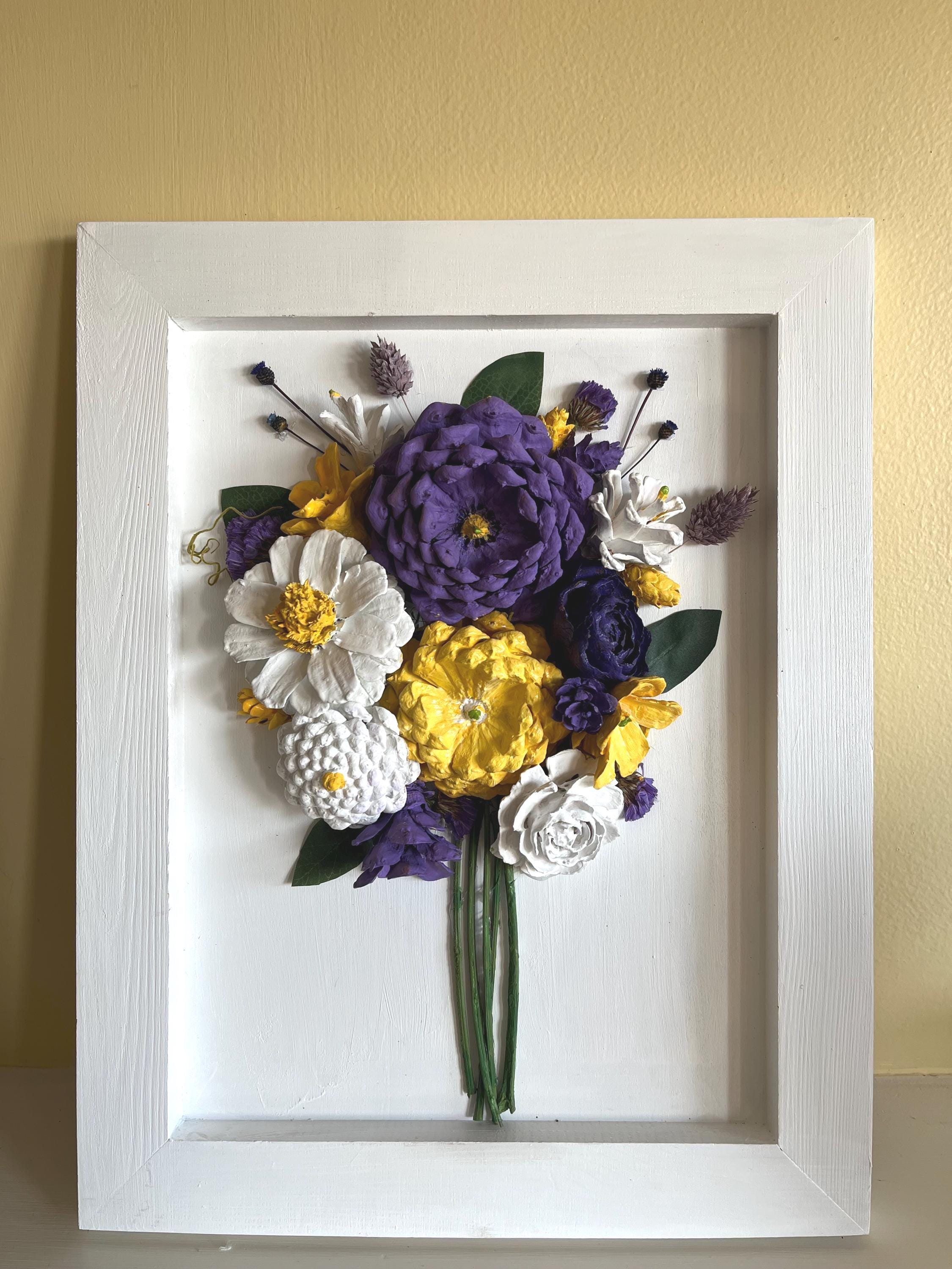 Wall Hanging Framed -Pine cone flowers hand painted in a beautiful, colorful bouquet