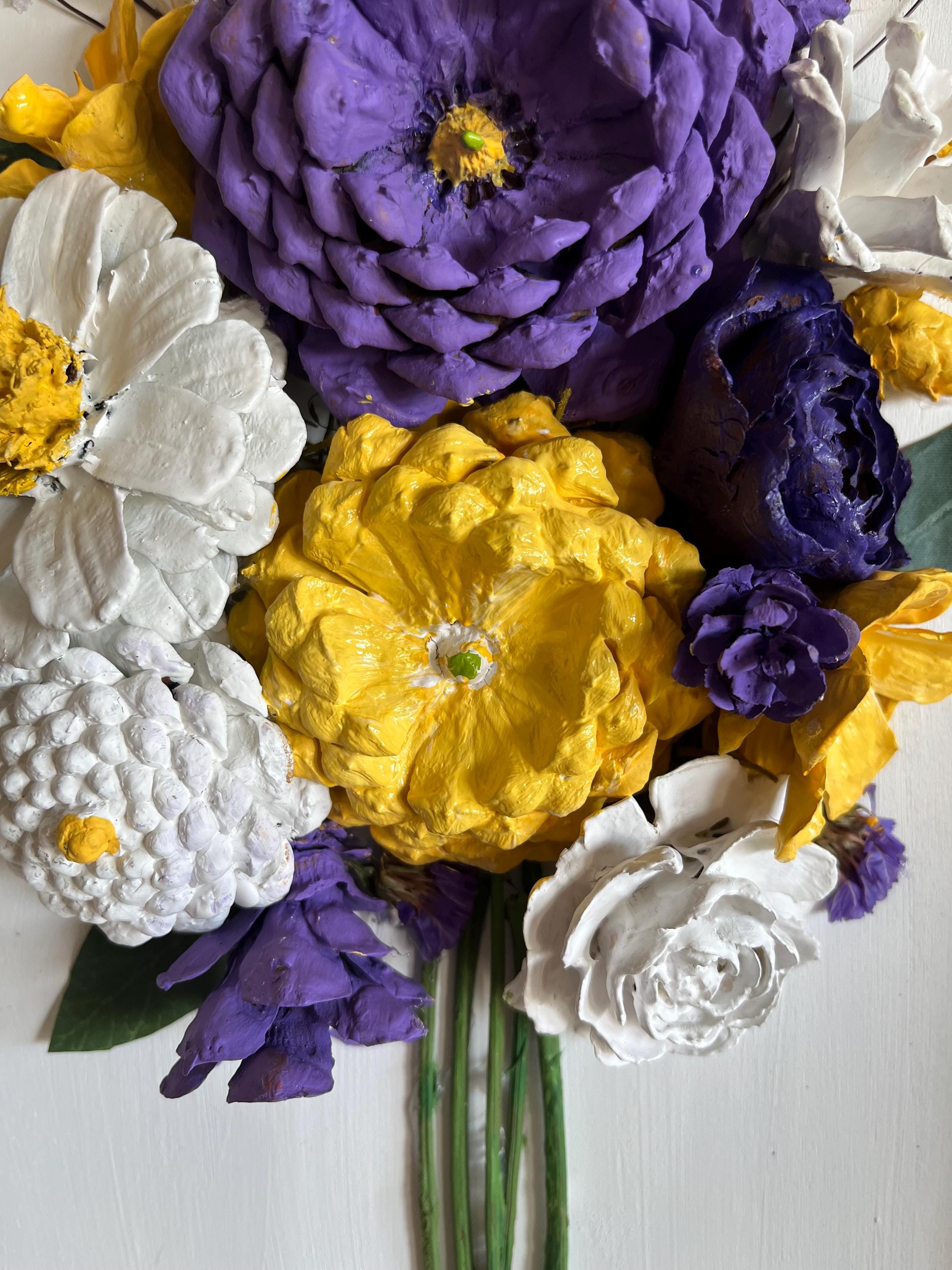 Wall Hanging Framed -Pine cone flowers hand painted in a beautiful, colorful bouquet