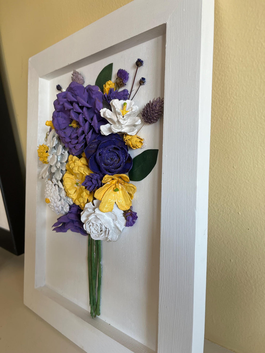 Wall Hanging Framed -Pine cone flowers hand painted in a beautiful, colorful bouquet