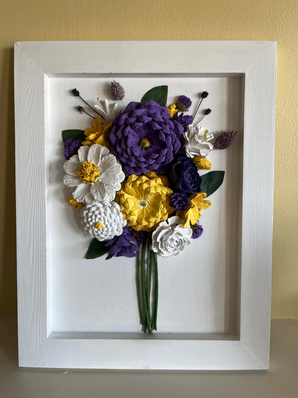 Wall Hanging Framed -Pine cone flowers hand painted in a beautiful, colorful bouquet