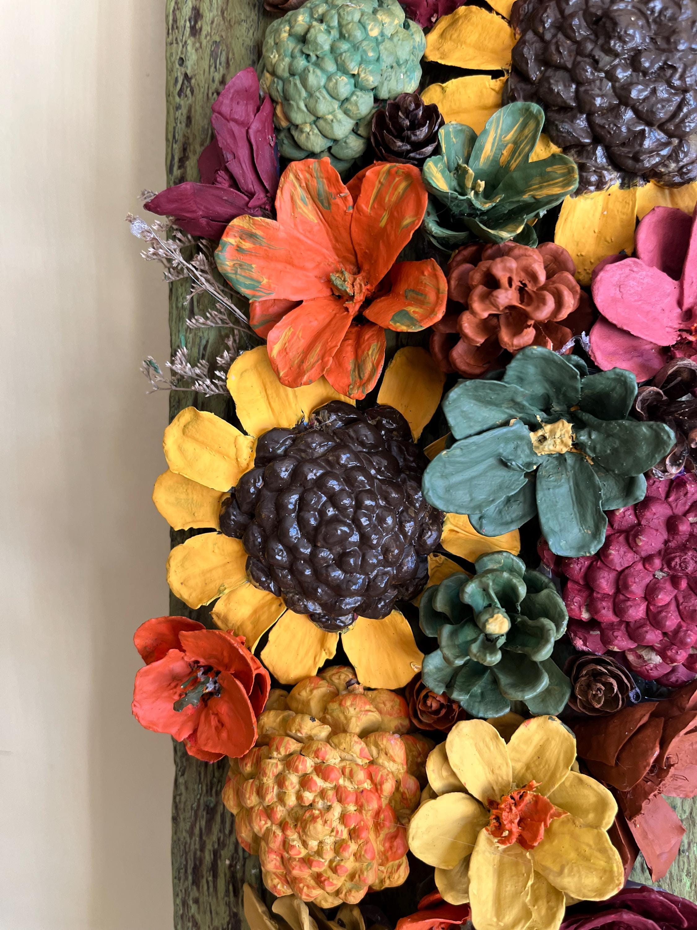 Handmade Pinecone Wall Hanging - Rustic Floral Decor