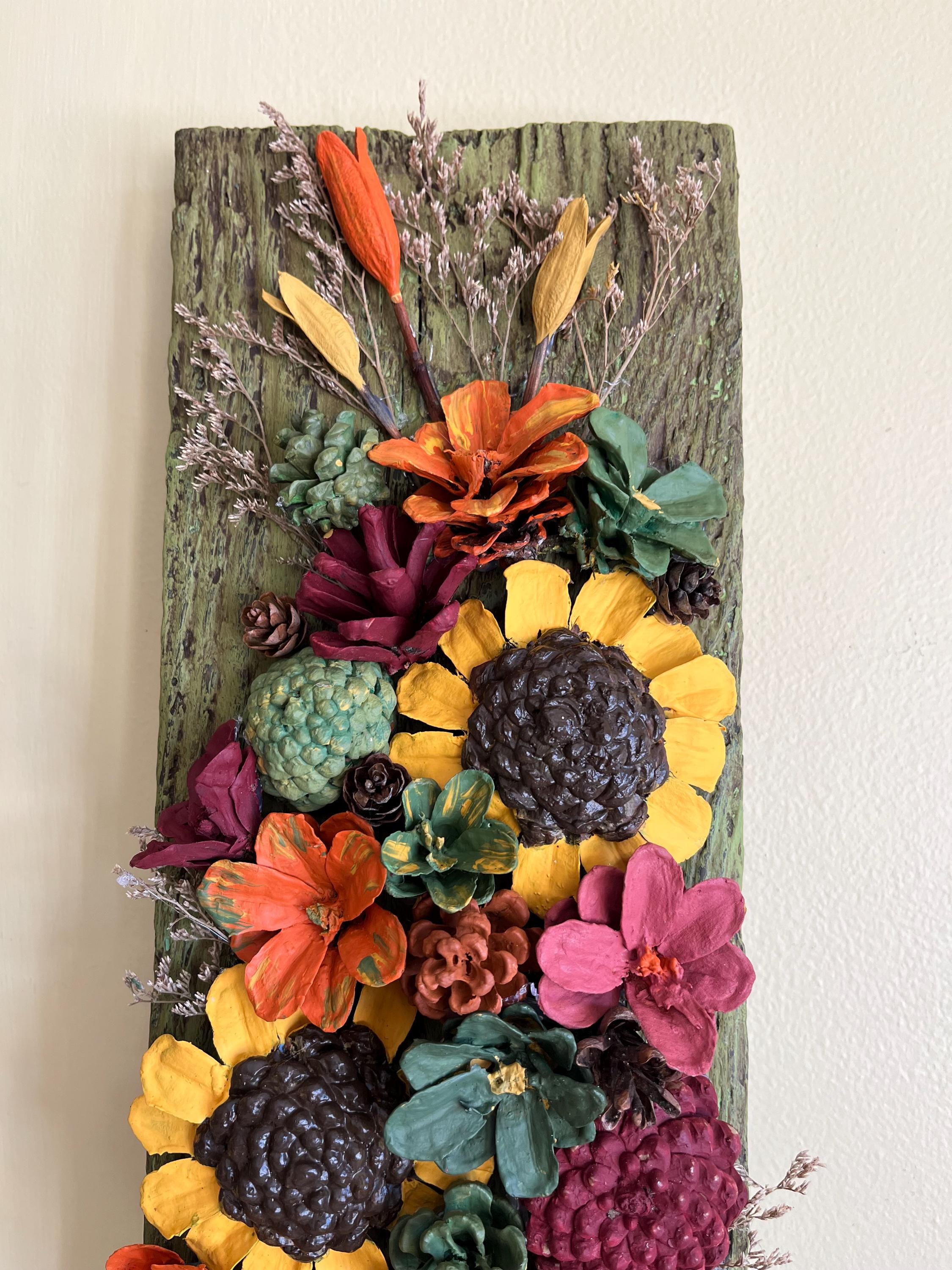 Handmade Pinecone Wall Hanging - Rustic Floral Decor