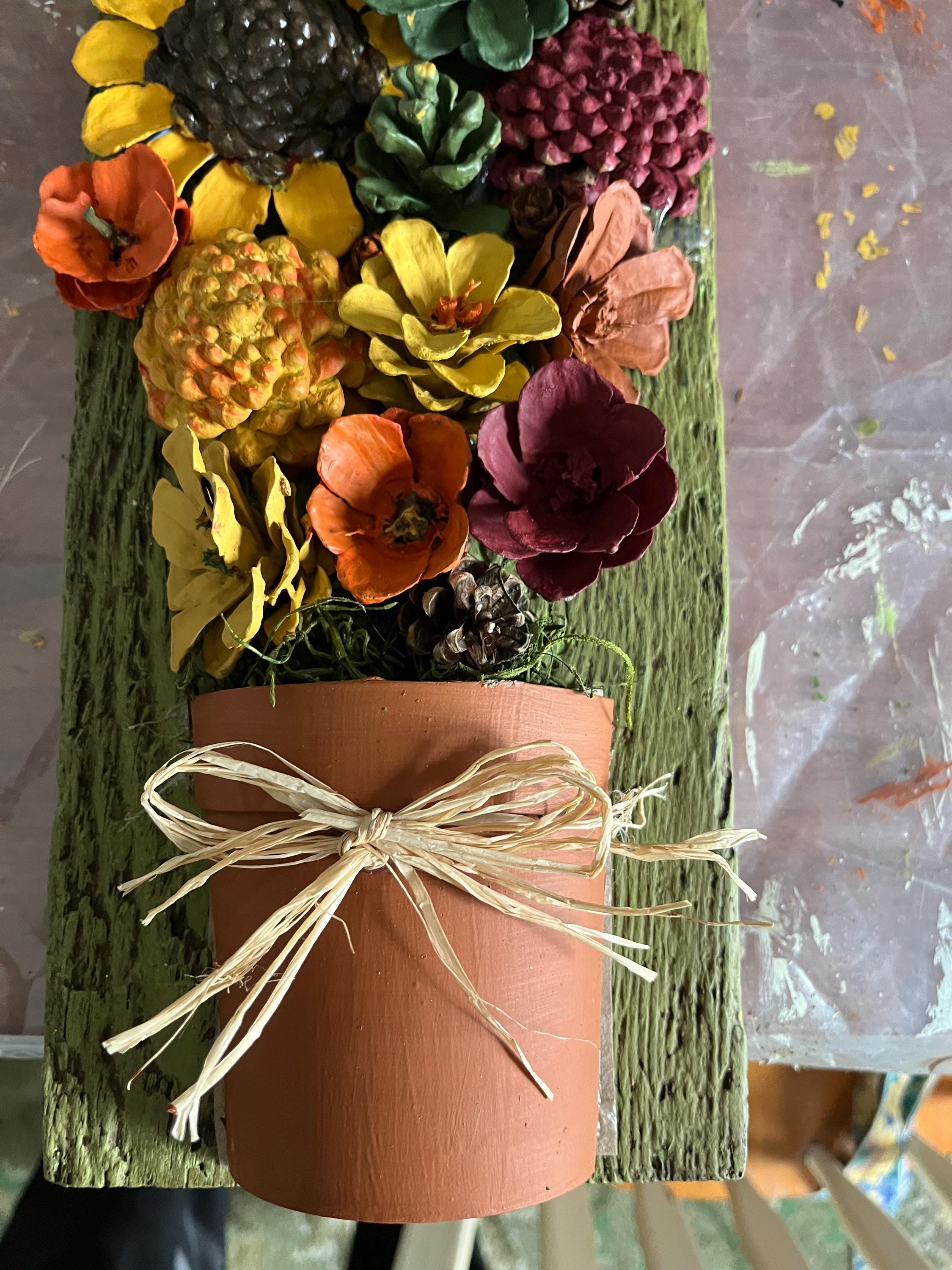 Handmade Pinecone Wall Hanging - Rustic Floral Decor